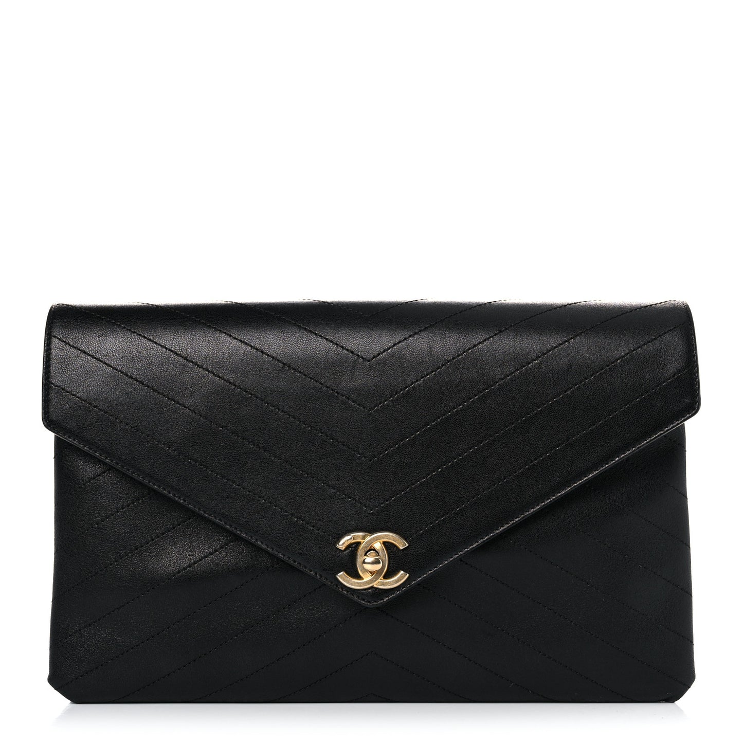 Lambskin Chevron Quilted Envelope Clutch Black
