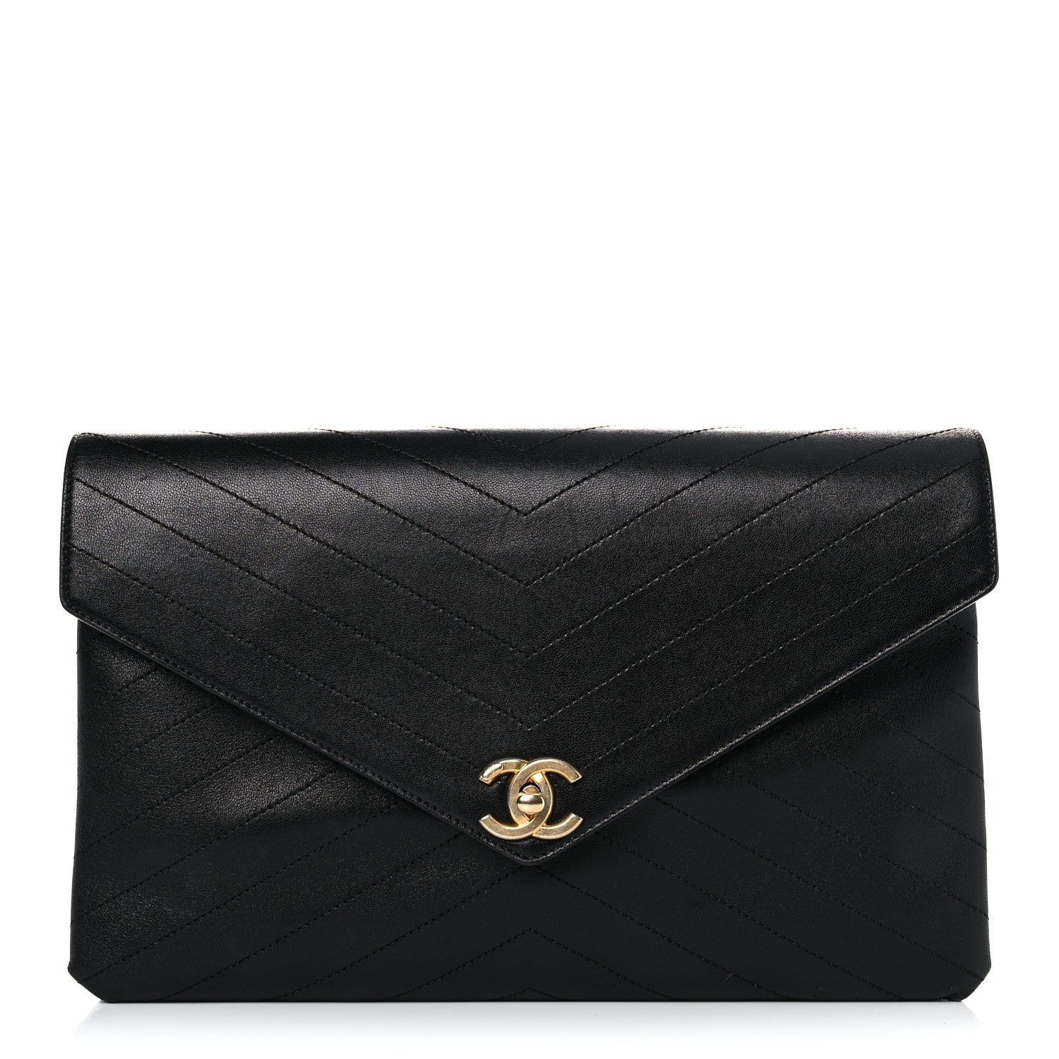 Chanel Lambskin Chevron Quilted Envelope Clutch Black 1 of 16