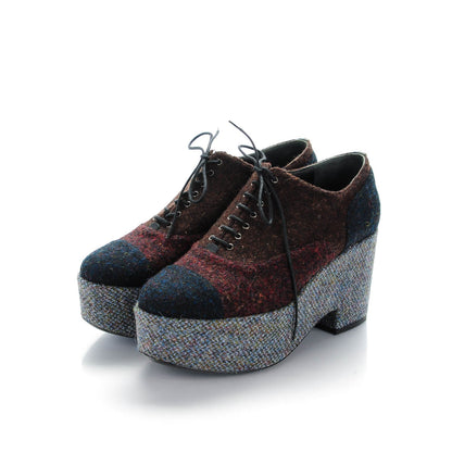 Chanel Tweed Platform Lace Ups 40.5 Burgundy Navy Gray 3 of 7