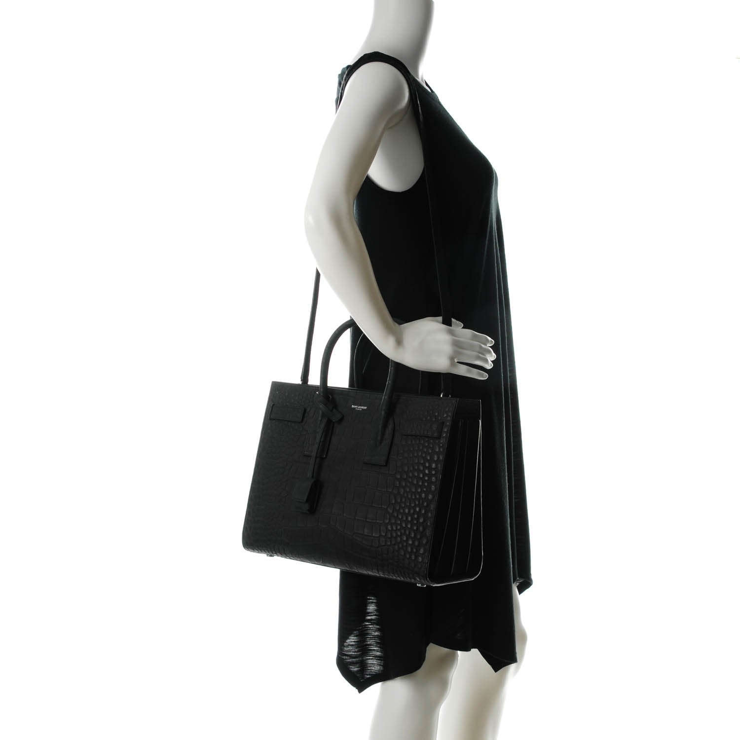 Saint Laurent Suede Crocodile Embossed Small Sac De Jour Black 2 of 7