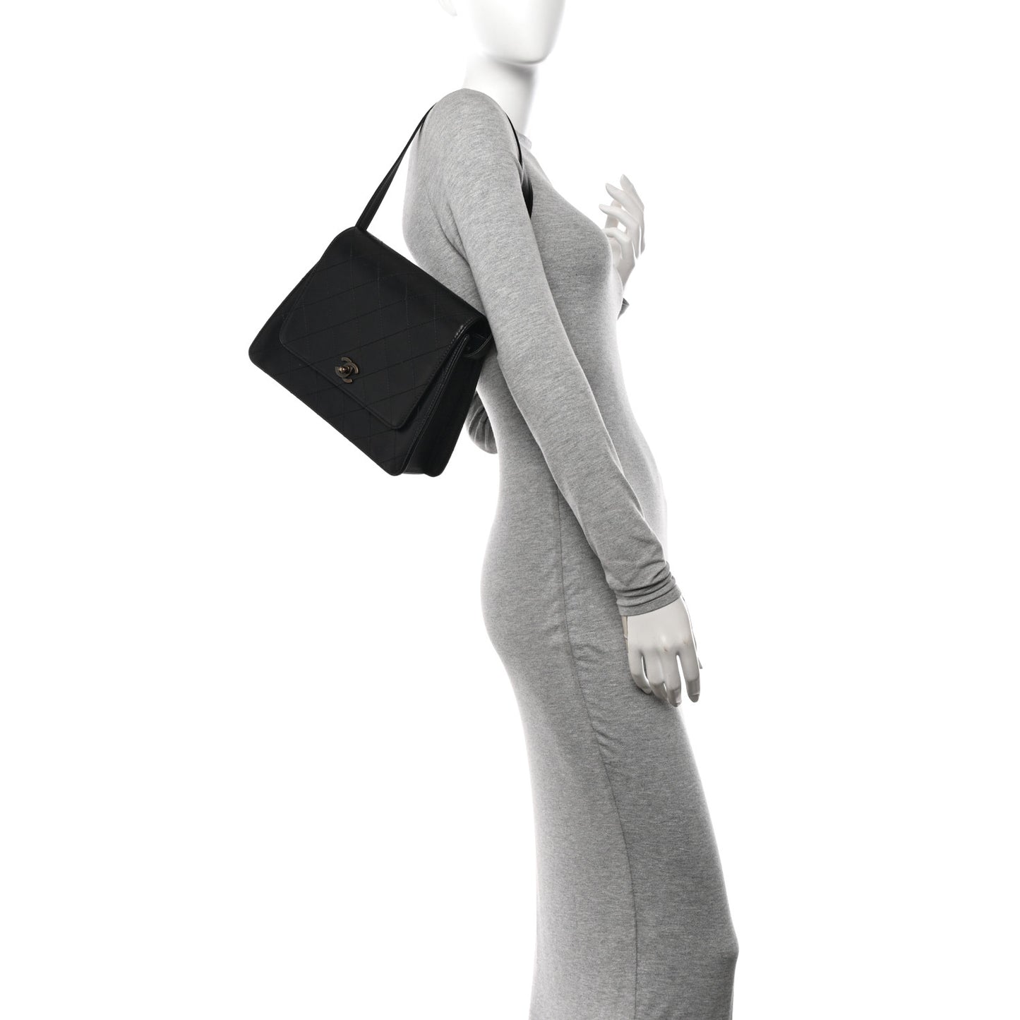 Lambskin Stitched Shoulder Flap Bag Black