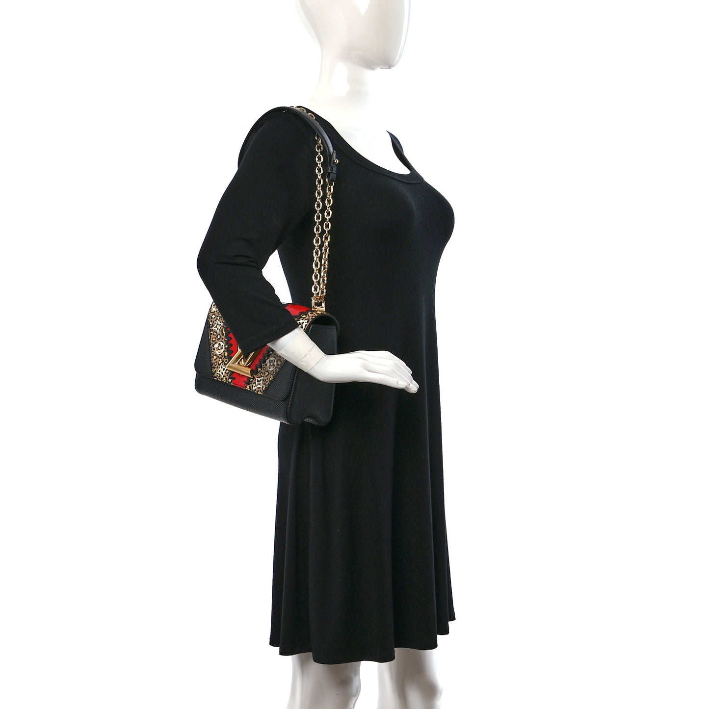 Epi Jungle Twist Shoulder Bag MM Black Coquelicot