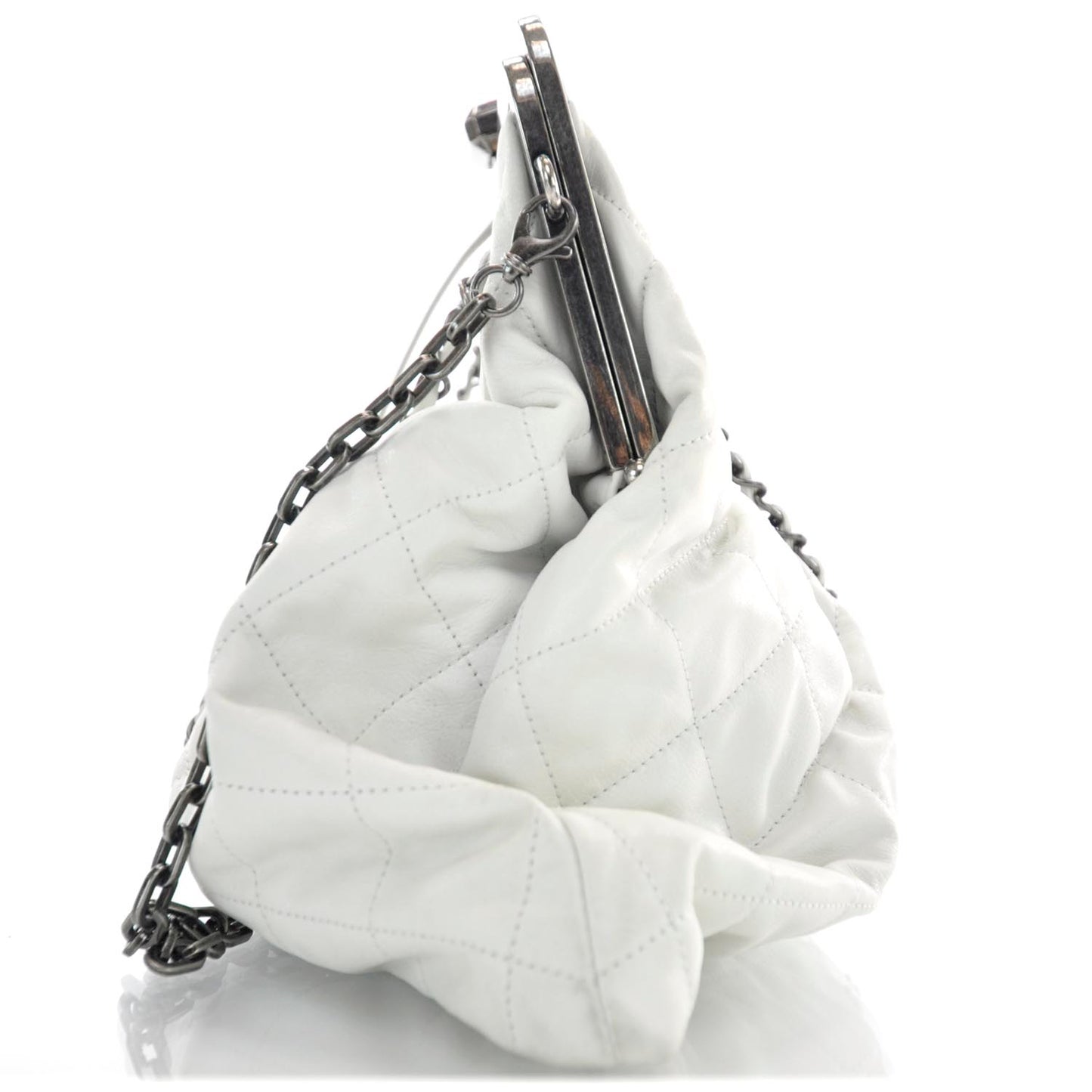 Iridescent Calfskin Chic Quilt Frame Tote White