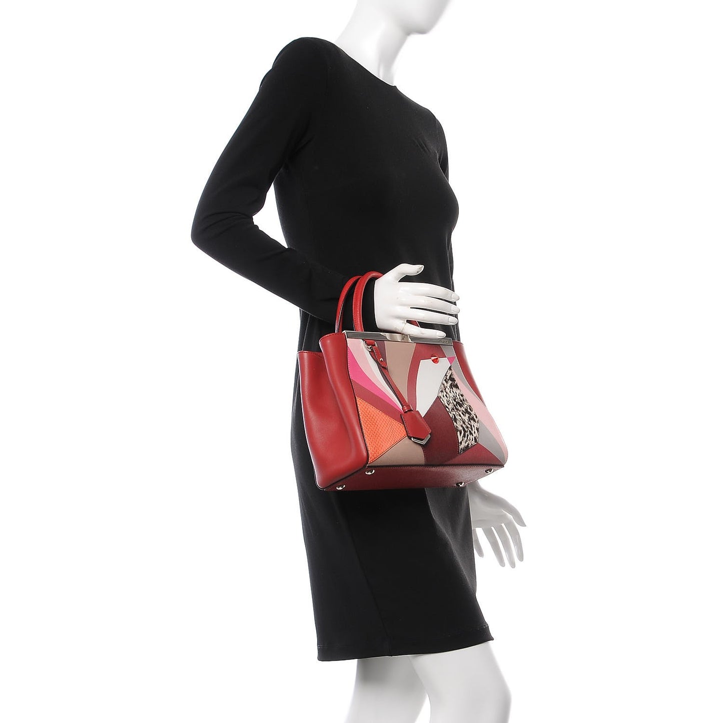 Vitello Elite Calf Hair Python QuTweet Patchwork Petite 2Jours Tote Red