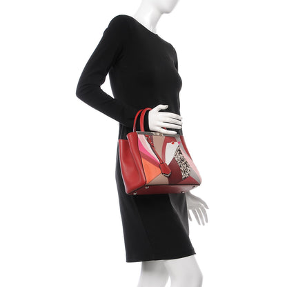 Fendi Vitello Elite Calf Hair Python QuTweet Patchwork Petite 2Jours Tote Red 3 of 12
