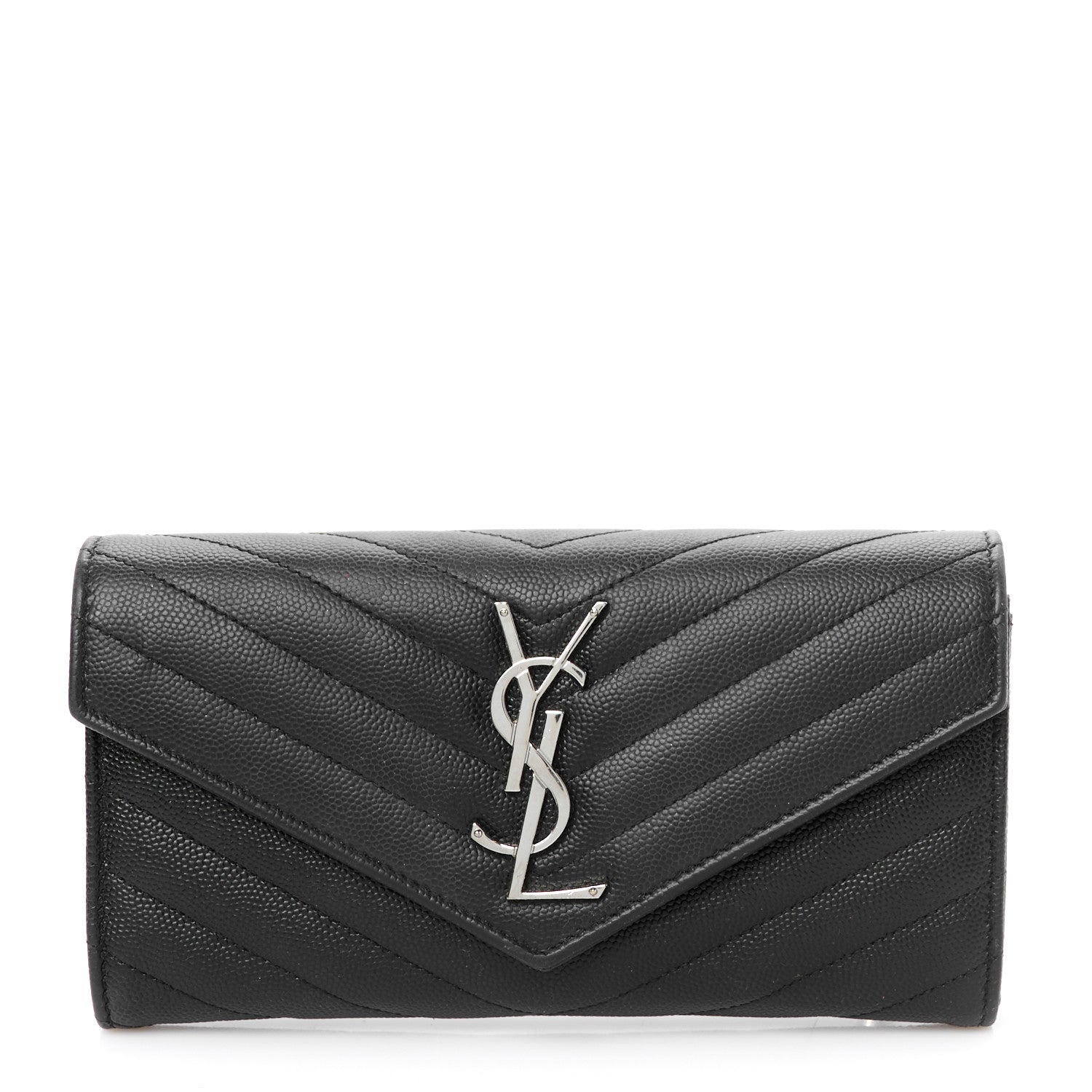 Saint Laurent Grain De Poudre Matelasse Chevron Monogram Flap Wallet Black 1 of 9