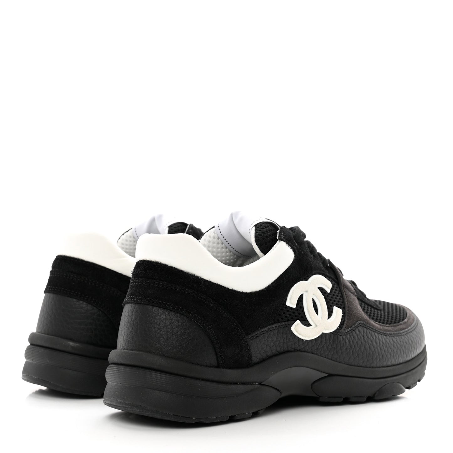 Mesh Suede Grained Calfskin Womens CC Sneakers 39 Black White