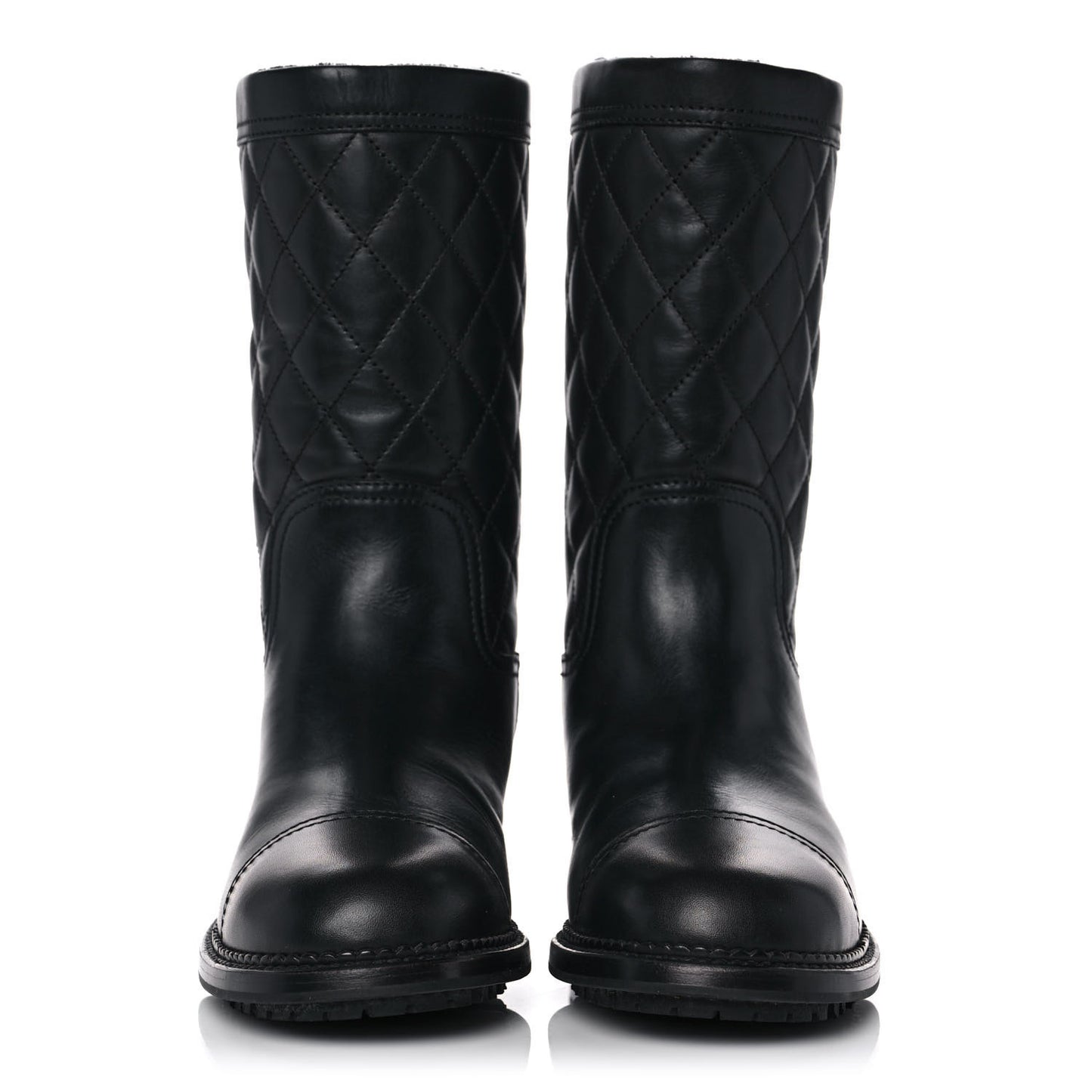Calfskin Quilted CC Boots 36.5 Black