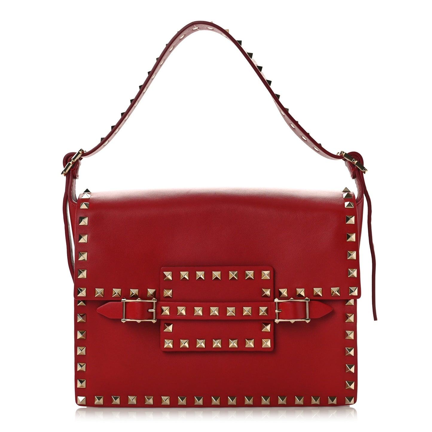 Calfskin Rockstud Flap Shoulder Bag Rosso Valentino