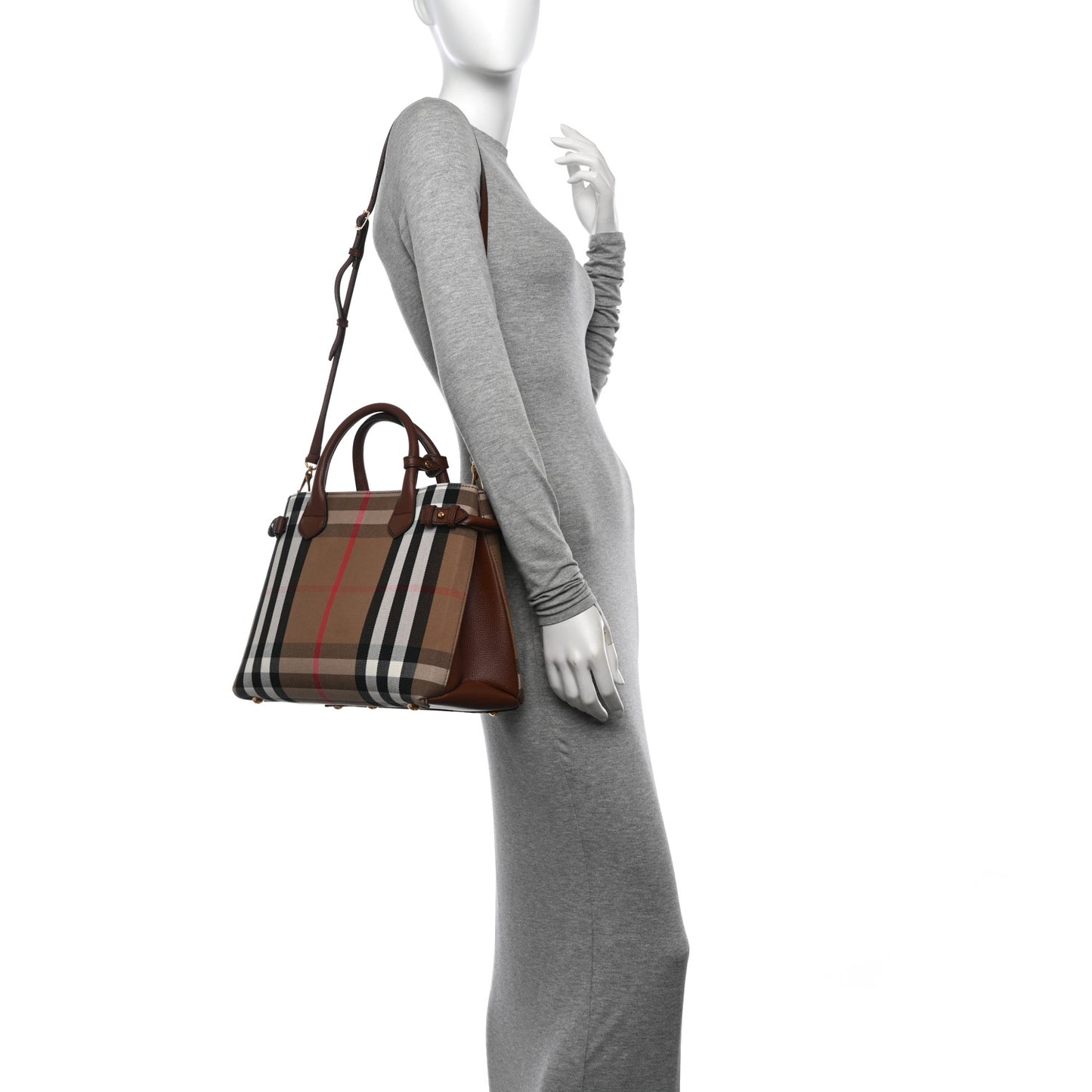 House Check Grainy Calfskin Medium Banner Tote Tan