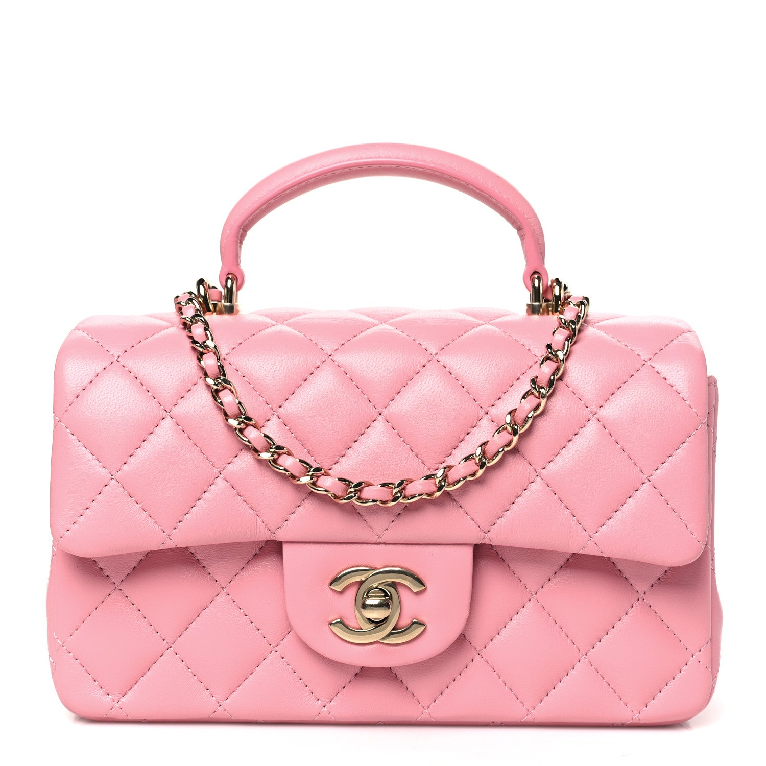 Chanel Lambskin Quilted Mini Top Handle Rectangular Flap Pink 1 of 11