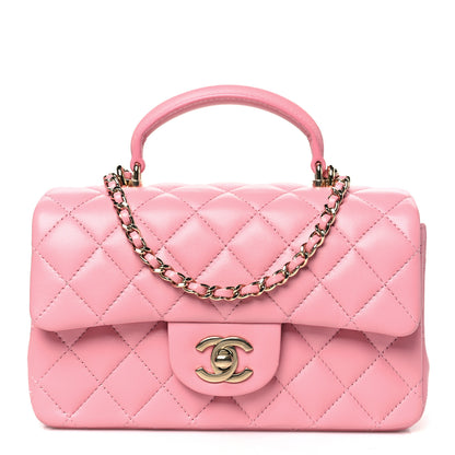 Chanel Lambskin Quilted Mini Top Handle Rectangular Flap Pink 1 of 11