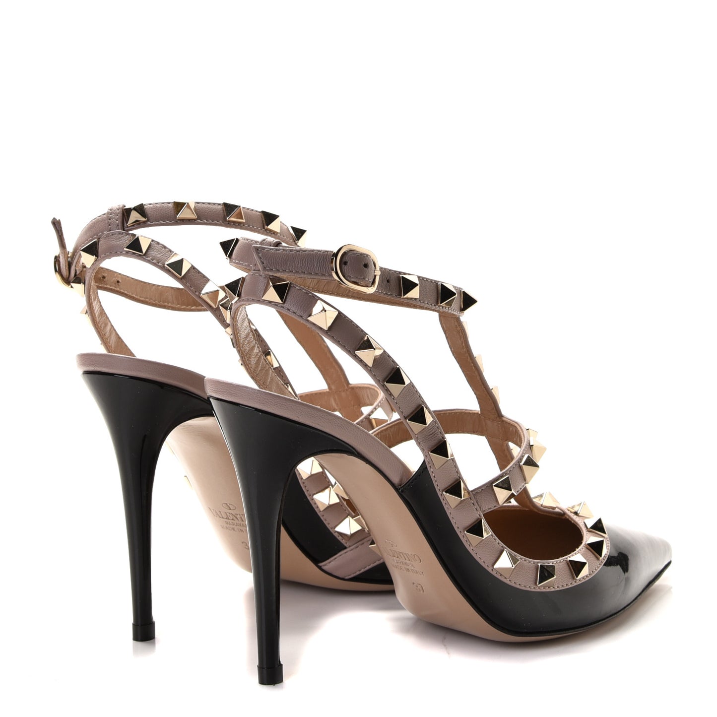 Patent Nappa Rockstud Ankle Strap 100mm Pumps 37 Black Poudre