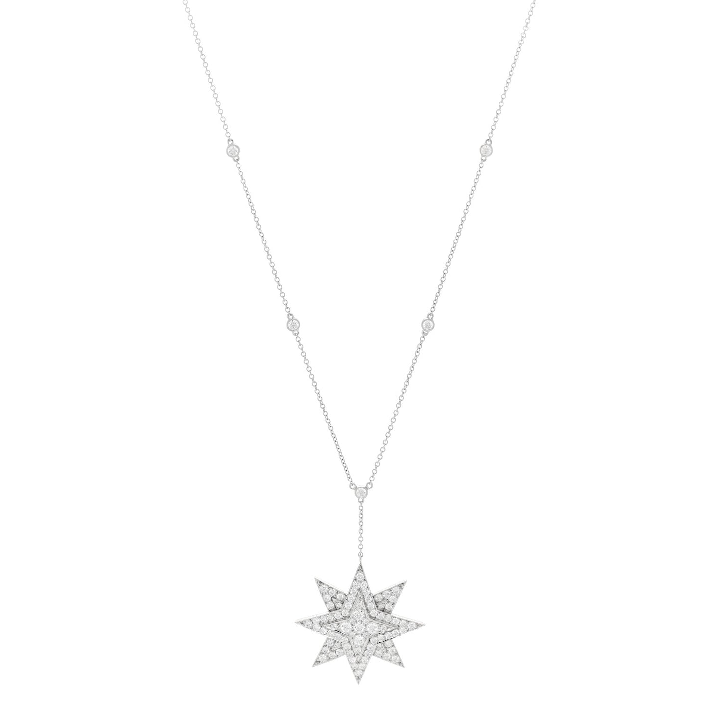 Platinum Diamond Star Drop Necklace