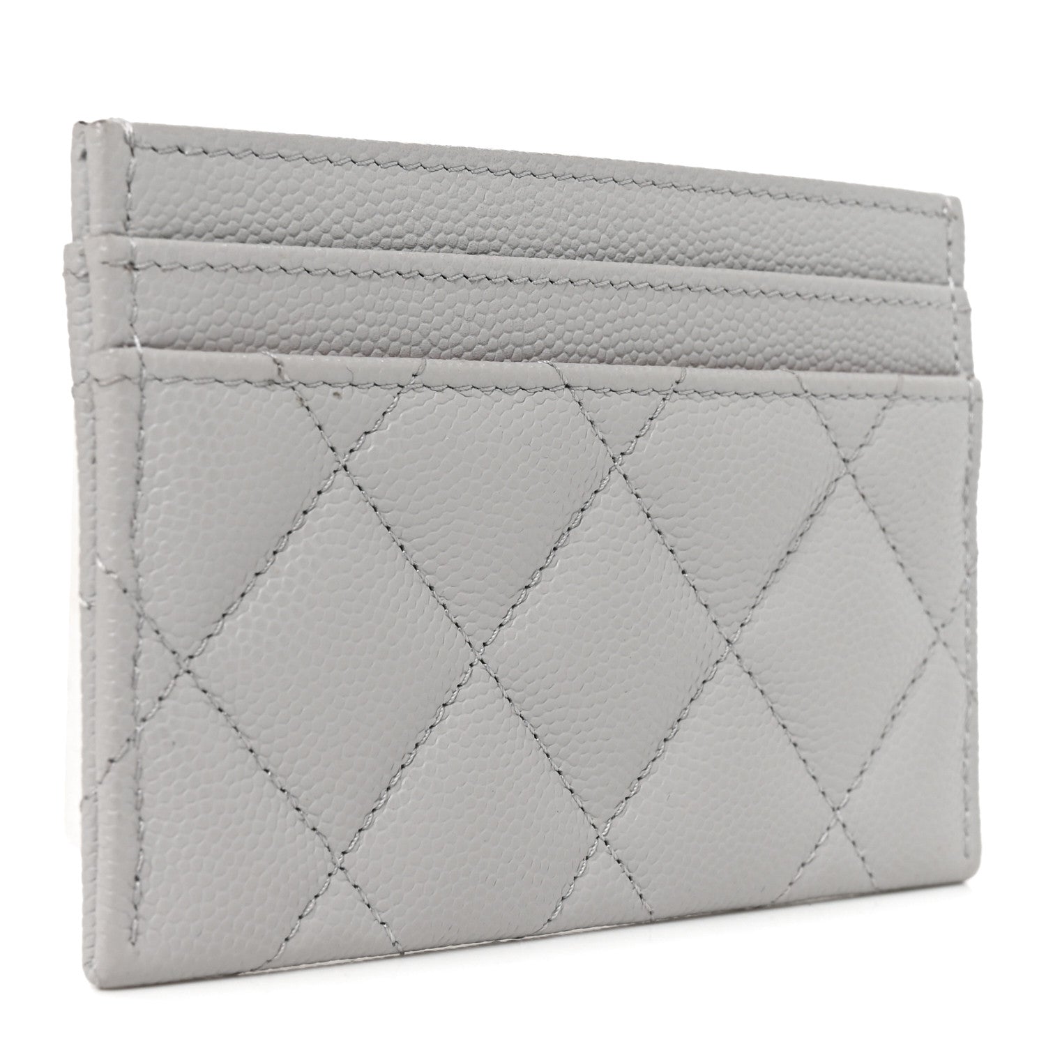 Chanel Caviar Quilted Textured CC Card Holder Grey 3 of 8