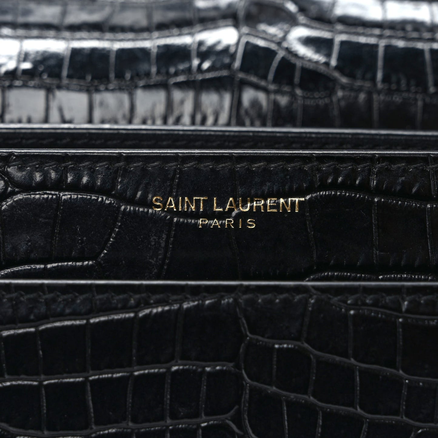 Calfskin Crocodile Embossed Medium Monogram Sunset Black