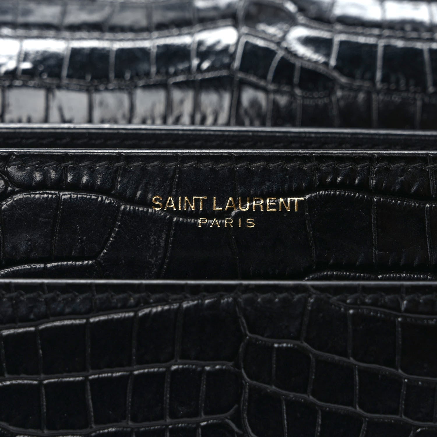 Saint Laurent Calfskin Crocodile Embossed Medium Monogram Sunset Black 6 of 10