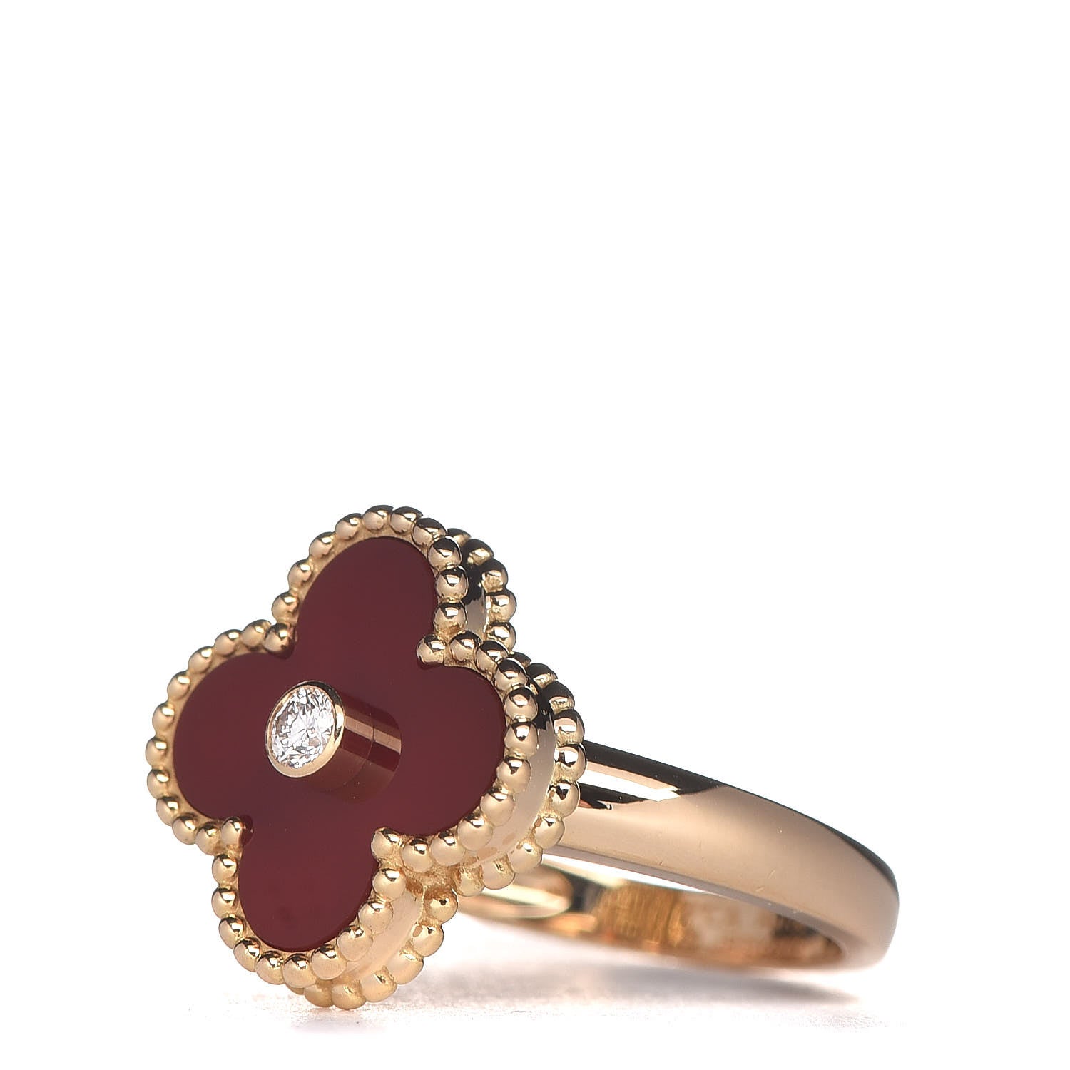 Van Cleef & Arpels 18K Yellow Gold Diamond Carnelian Vintage Alhambra Ring 51 5.75 3 of 5