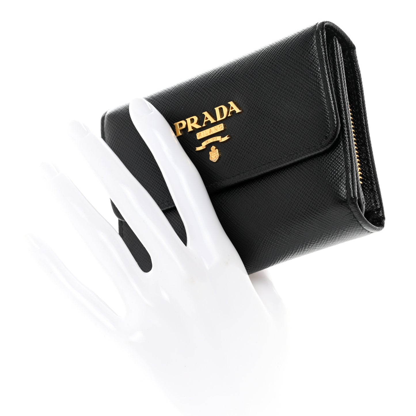Saffiano Metal Tri-Fold Wallet Black