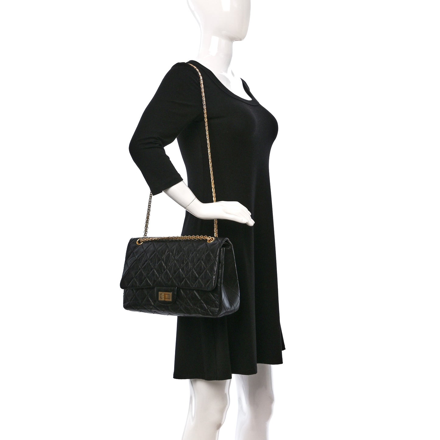 Aged Calfskin Quilted 2.55 Reissue 227 Flap Black
