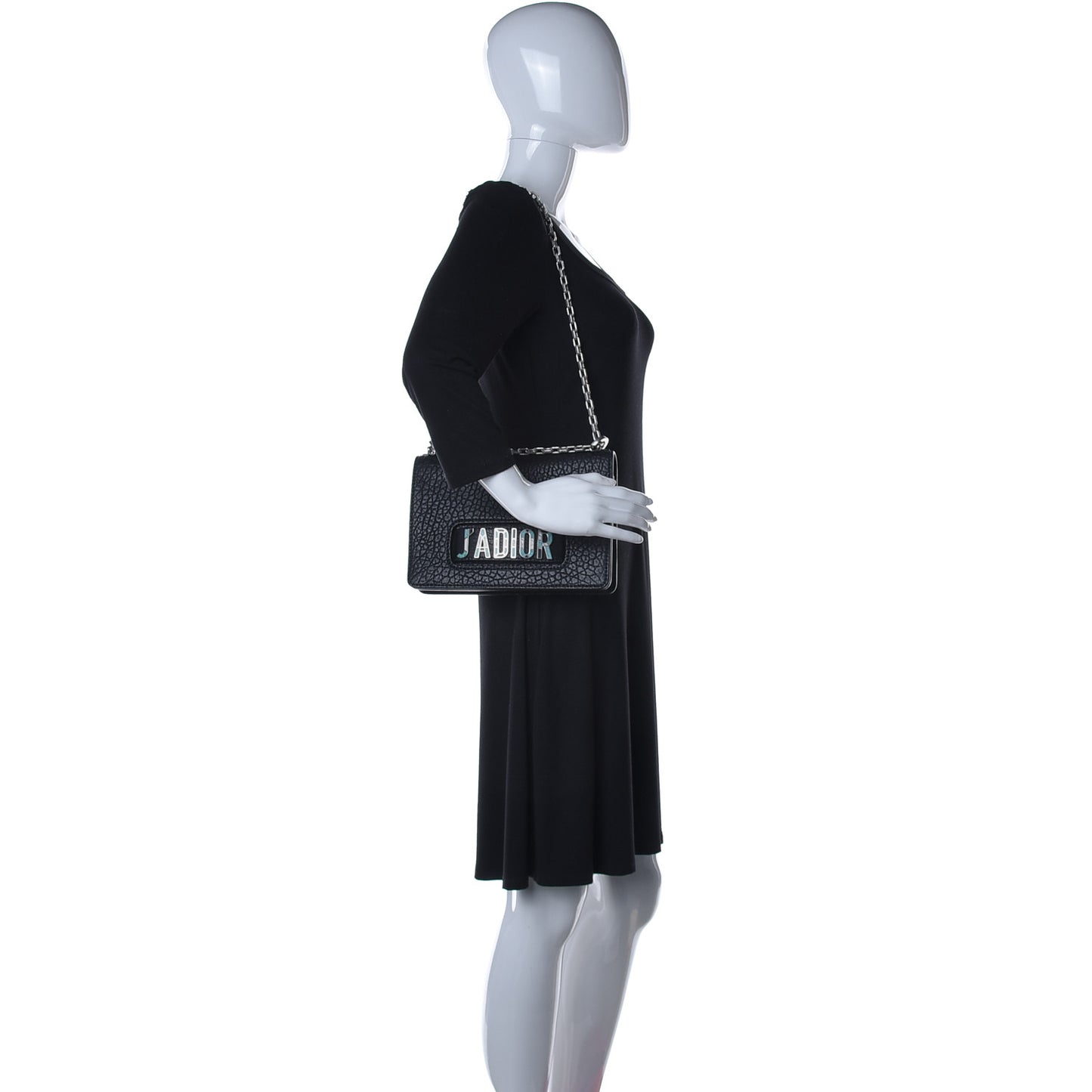 Canyon Grained Lambskin J'Adior Chain Flap Bag Black