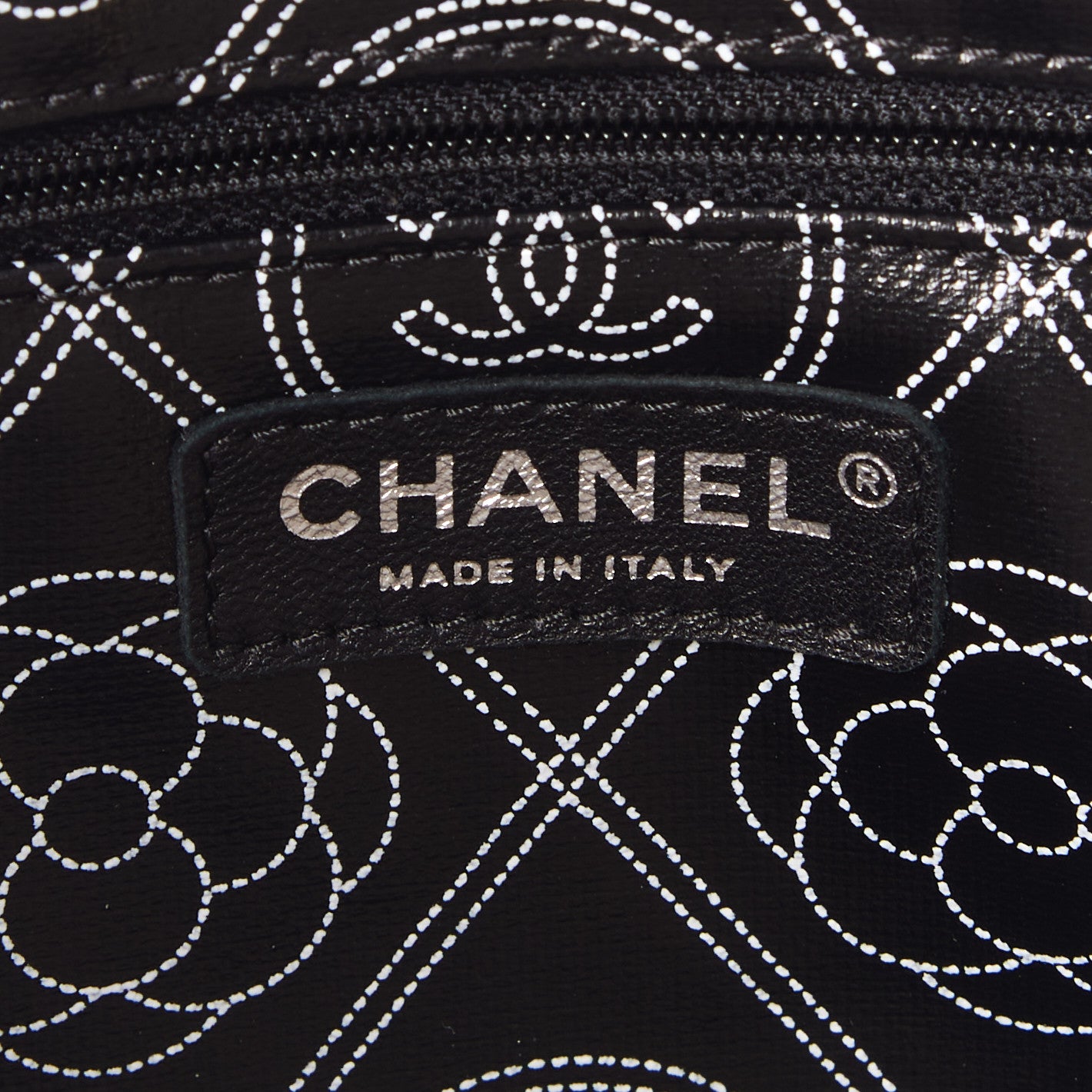 Coated Canvas Camellia Large Shopping Tote Black Beige