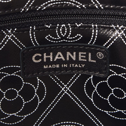 Chanel Coated Canvas Camellia Large Shopping Tote Black Beige 8 of 9