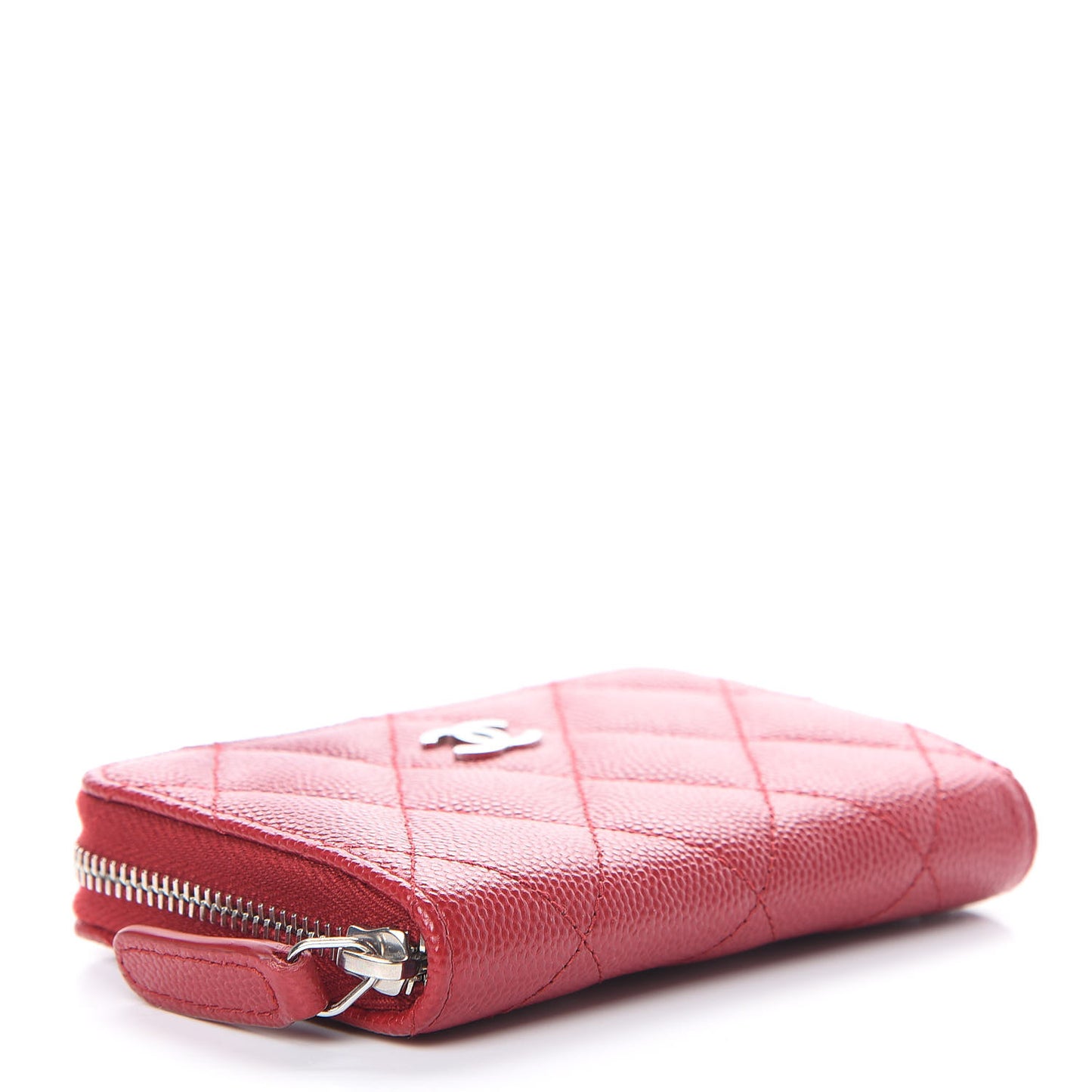 Caviar Quilted Zip Coin Purse Dark Red