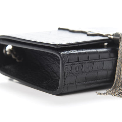 Saint Laurent Calfskin Crocodile Embossed Monogram Small Kate Tassel Satchel Black 8 of 10
