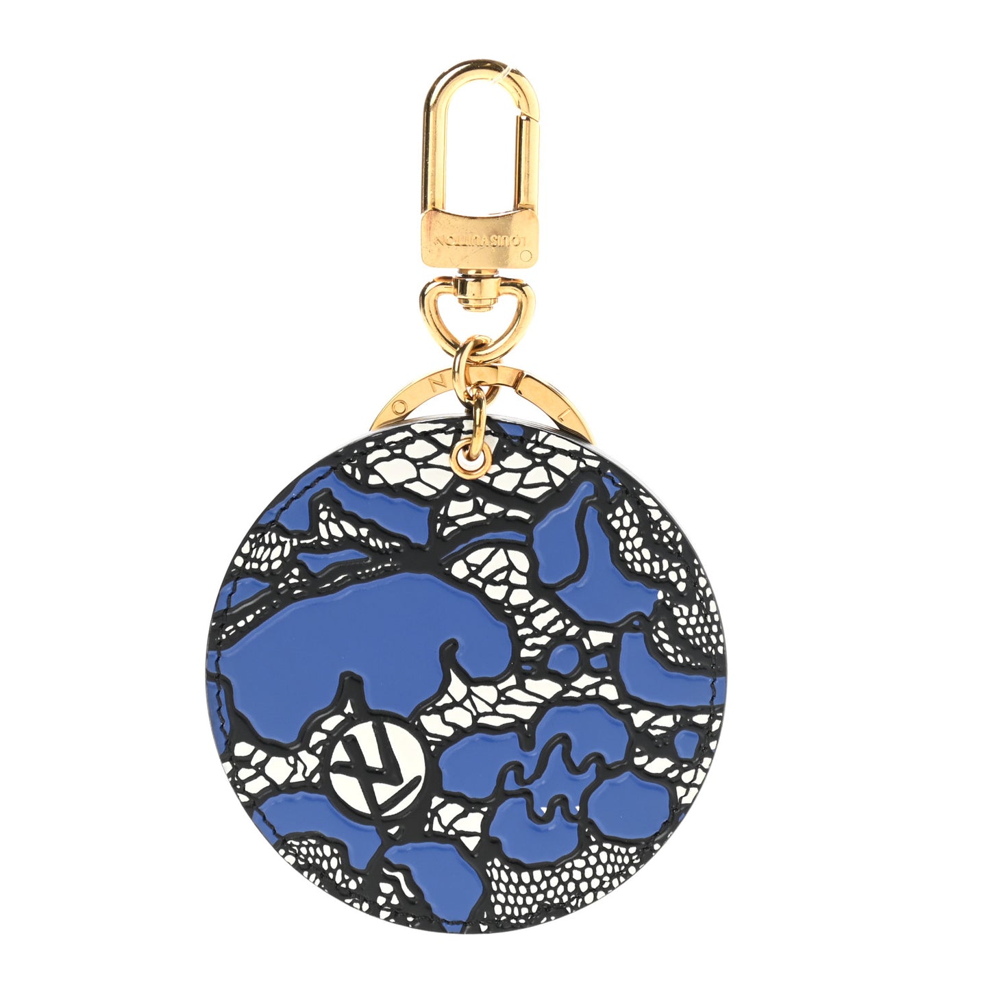 Calfskin Lace Flower Inlay Bag Charm Key Holder Navy Black