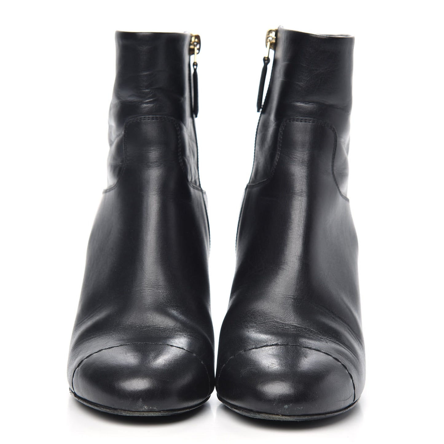 Tumbled Calfskin Cap Toe CC Short Boots 37 Black
