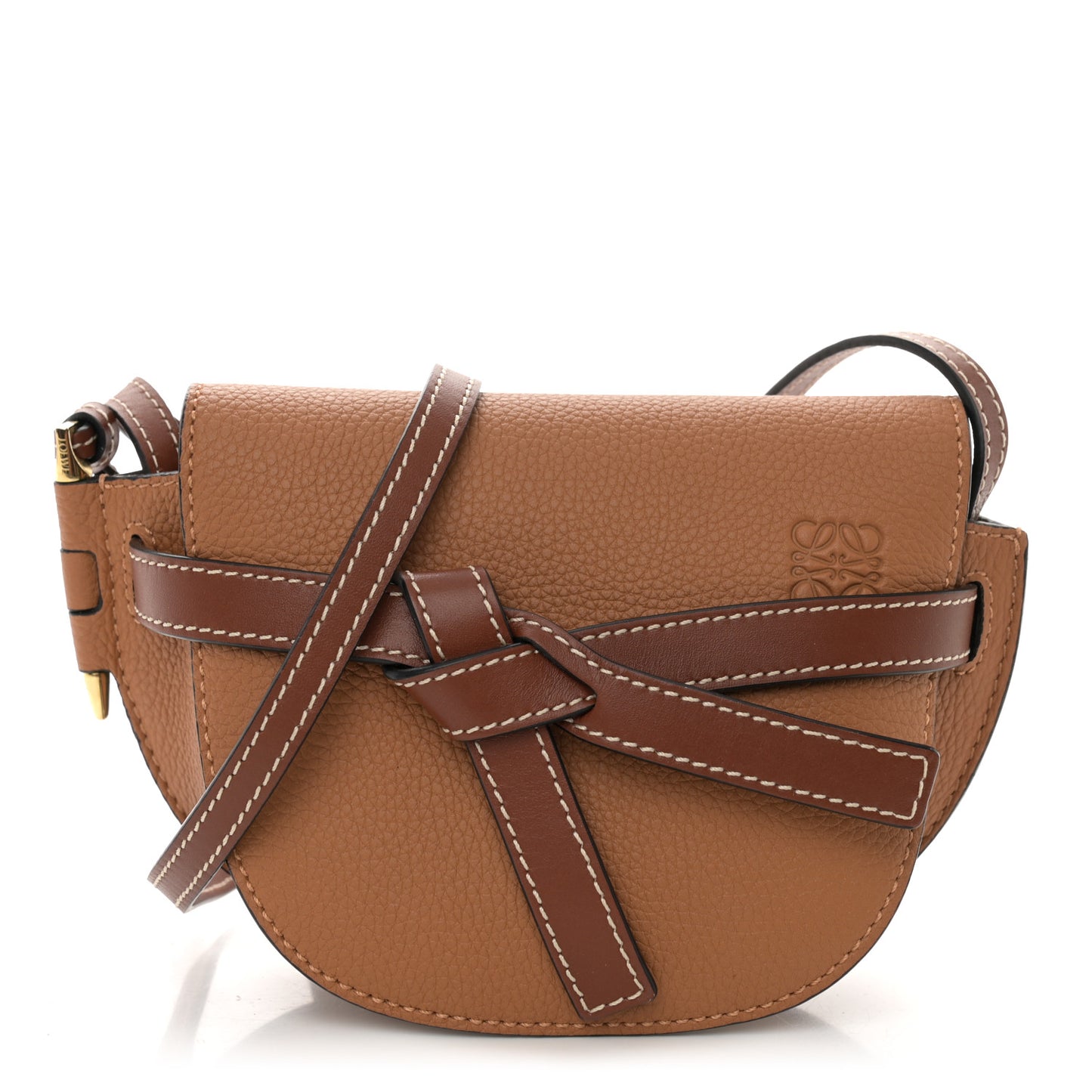Grained Calfskin Mini Gate Crossbody Bag Caramel Pecan
