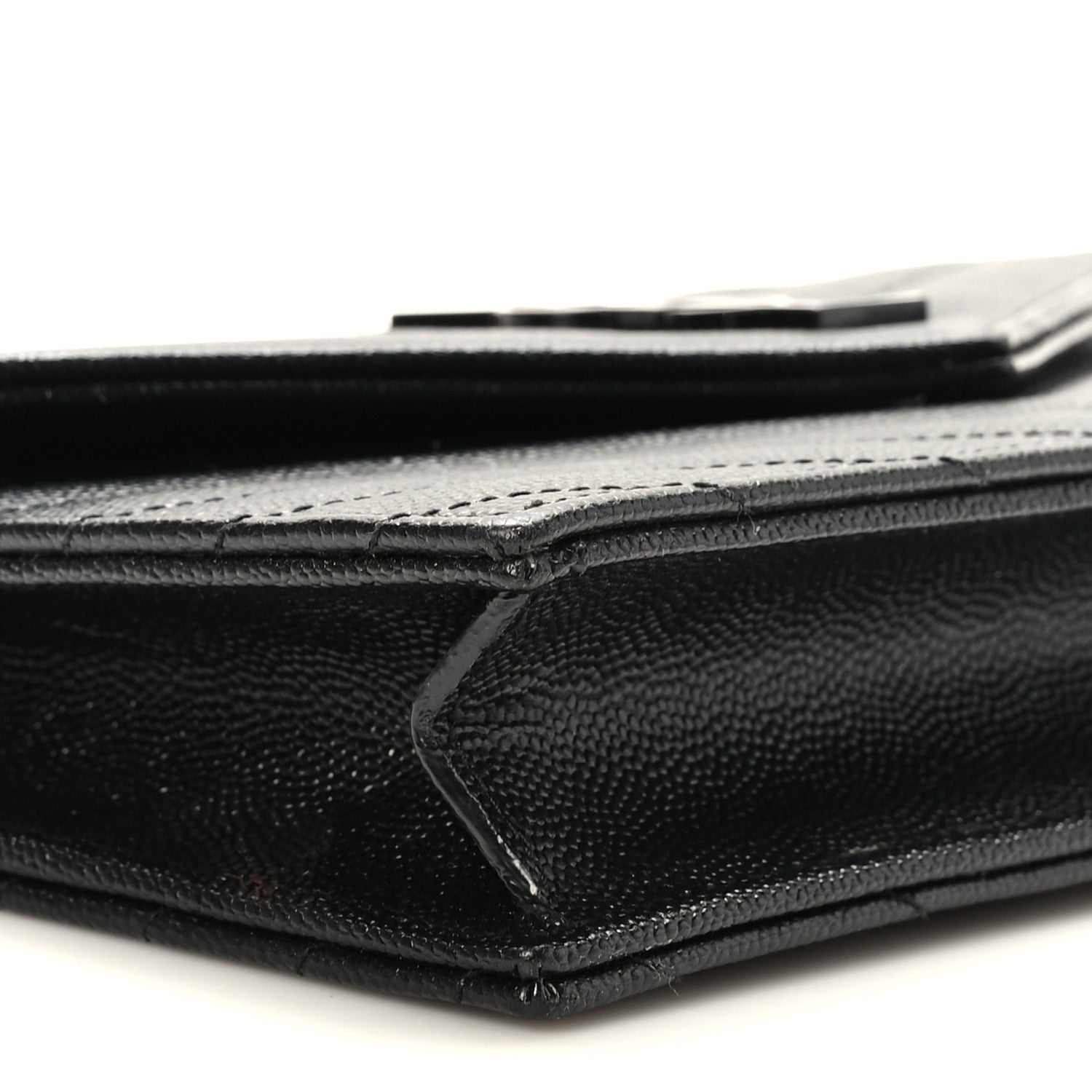 Saint Laurent Grain De Poudre Matelasse Chevron Monogram Monochrome Envelope Chain Wallet Black 8 of 10