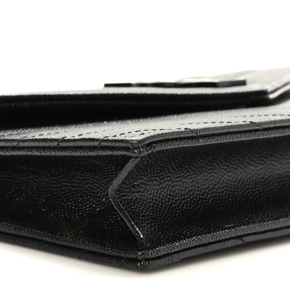 Saint Laurent Grain De Poudre Matelasse Chevron Monogram Monochrome Envelope Chain Wallet Black 8 of 10