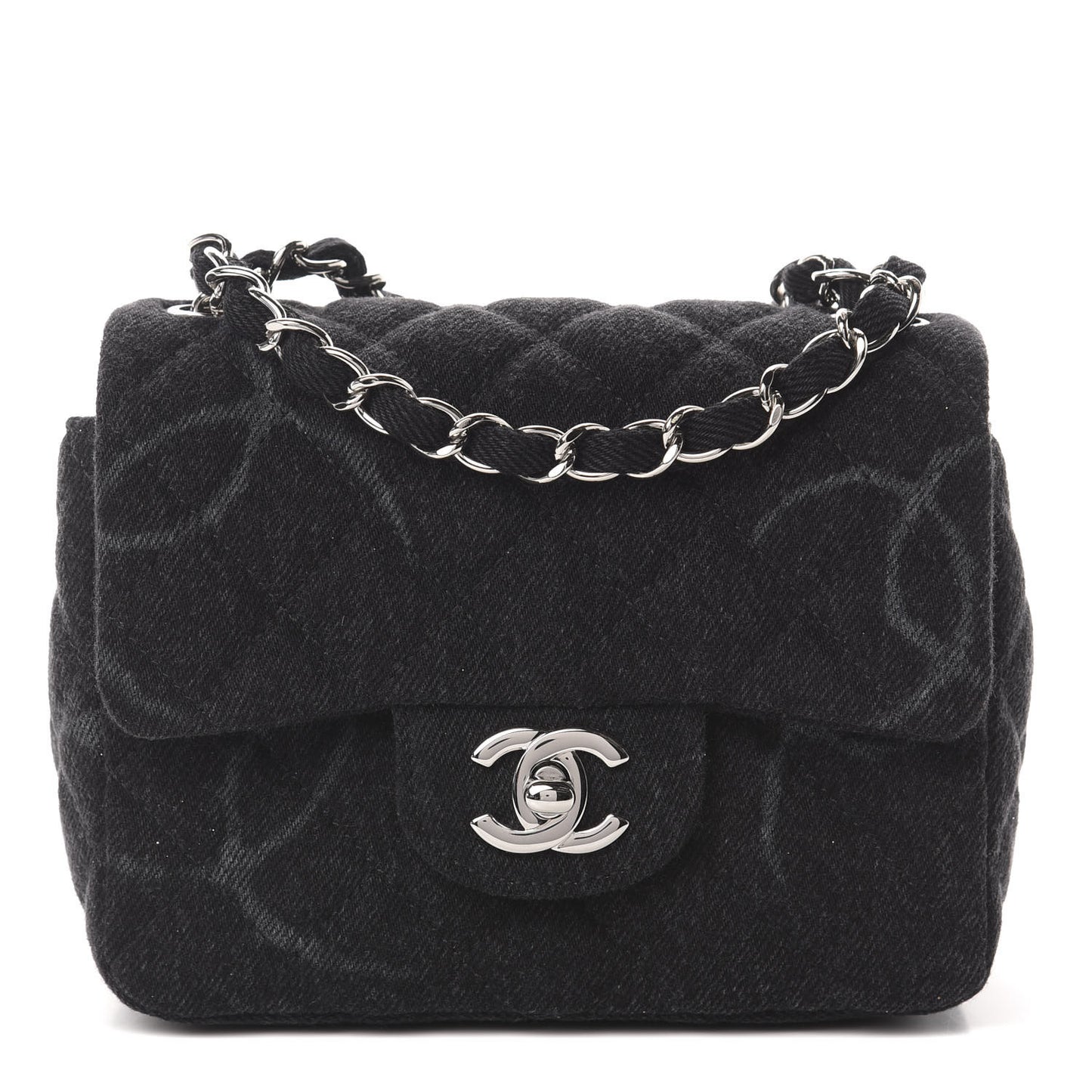 Denim CC Quilted Mini Square Flap Black