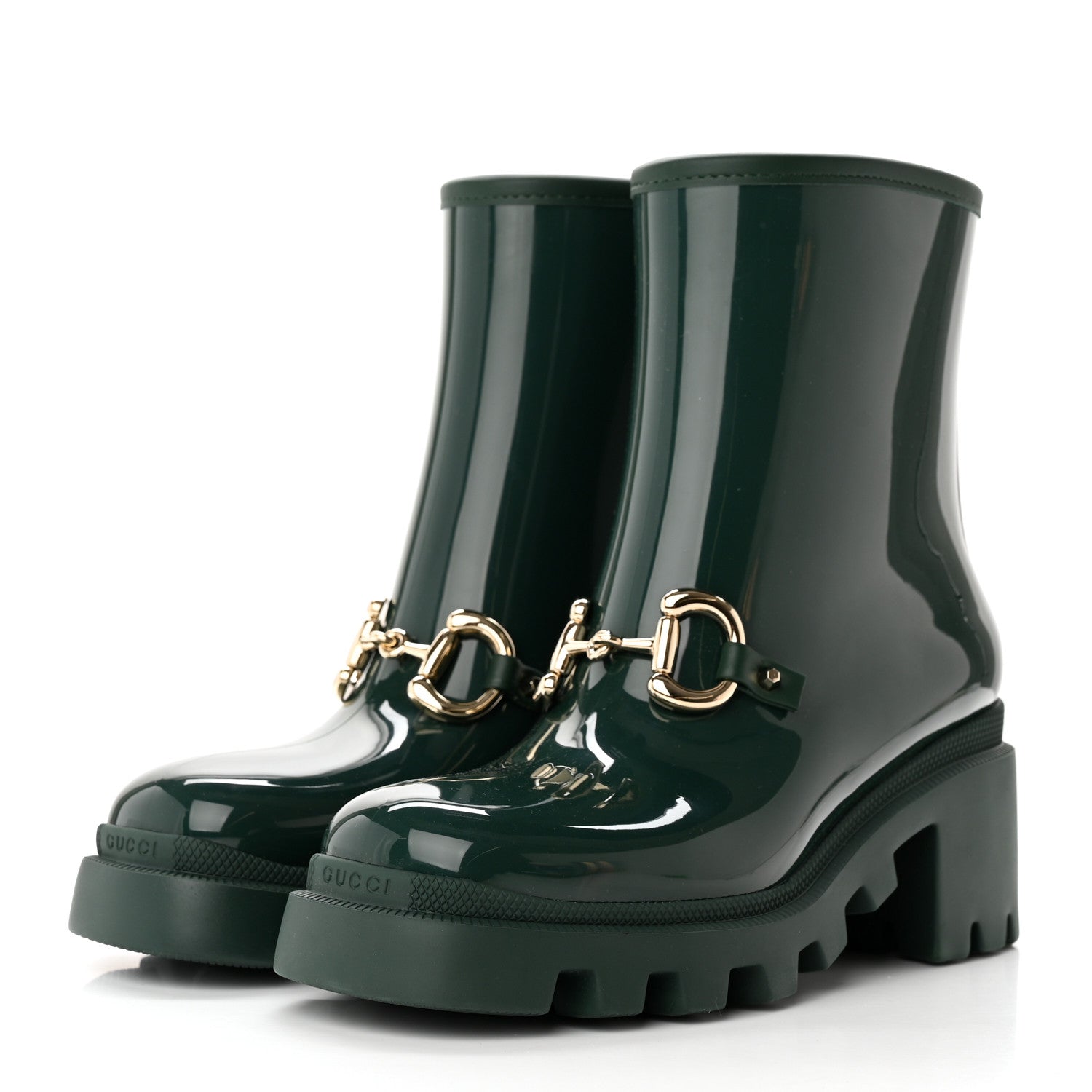 Gucci Rubber Womens Horsebit Ankle Boots 36 Vintage Green 3 of 9