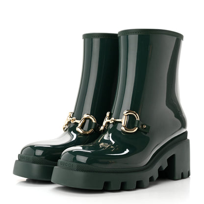 Gucci Rubber Womens Horsebit Ankle Boots 36 Vintage Green 3 of 9