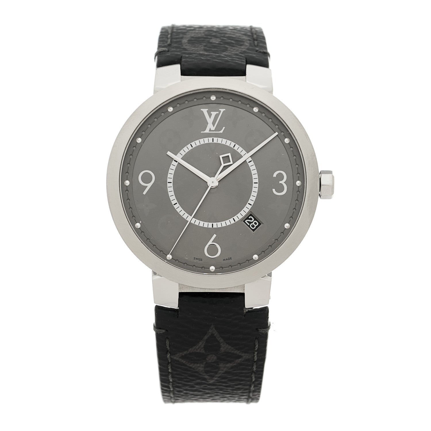 Louis Vuitton Stainless Steel Monogram Eclipse 39mm Tambour Slim Quartz Watch 1 of 4