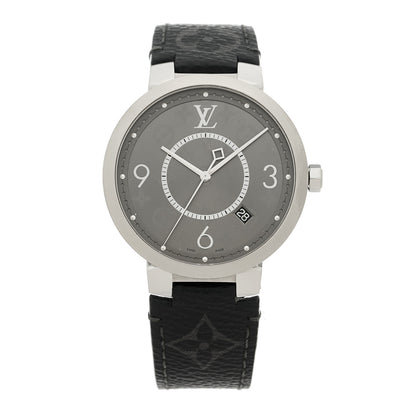 Louis Vuitton Stainless Steel Monogram Eclipse 39mm Tambour Slim Quartz Watch 1 of 4