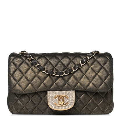 Chanel Iridescent Calfskin Quilted Crystal Mini Rectangular Flap Black Gold 1 of 11