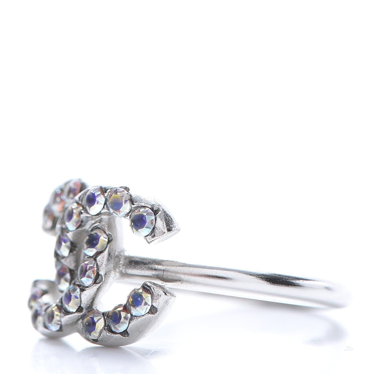 Chanel Crystal CC Ring 54 Iridescent Silver 3 of 7