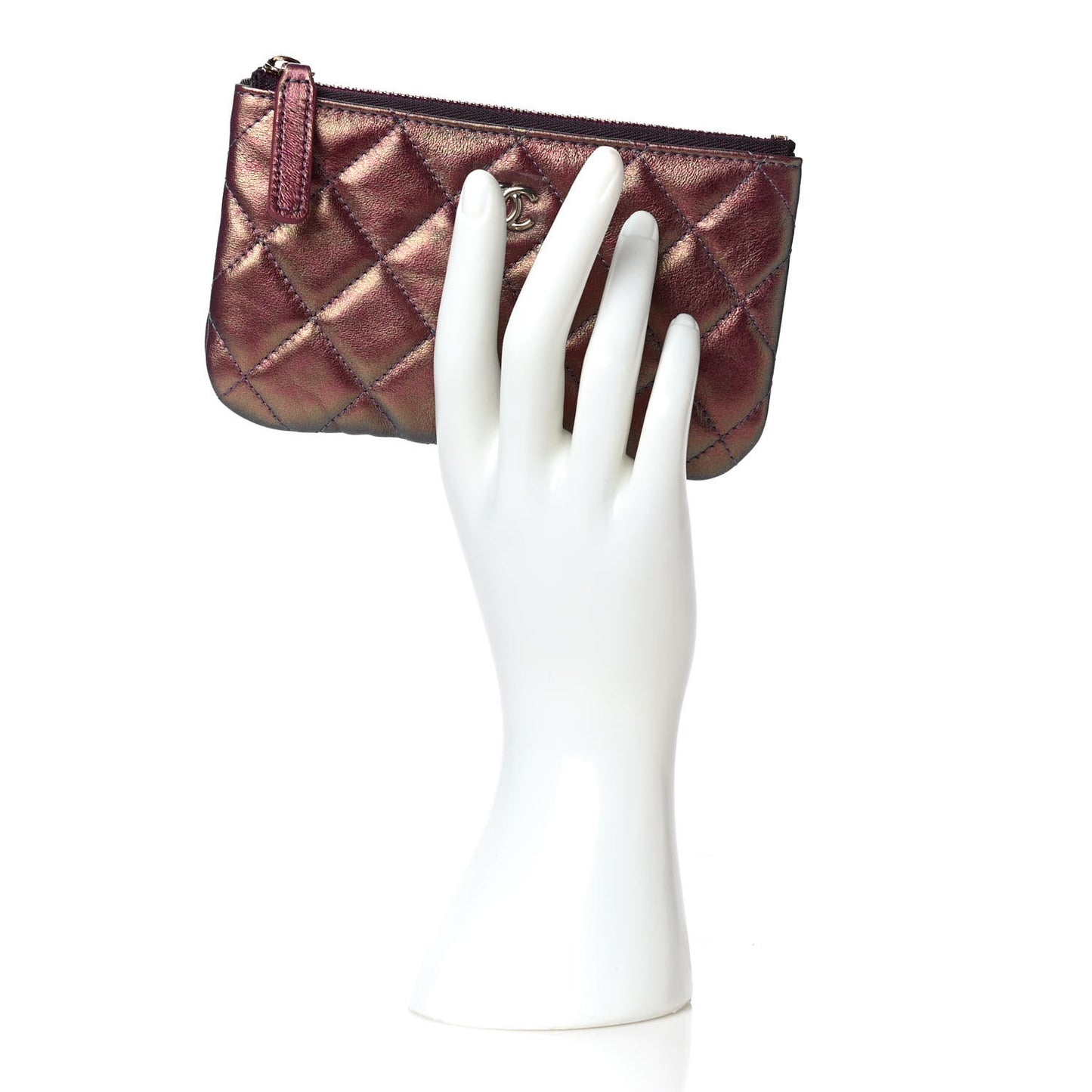 Iridescent Lambskin Quilted Small Cosmetic Case Purple