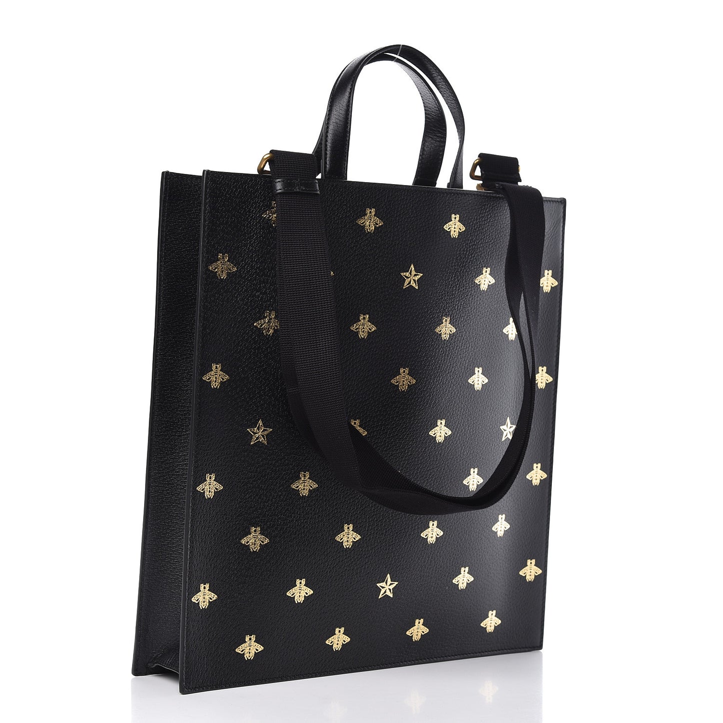 Grained Calfskin Bee Star Vertical Tote Black