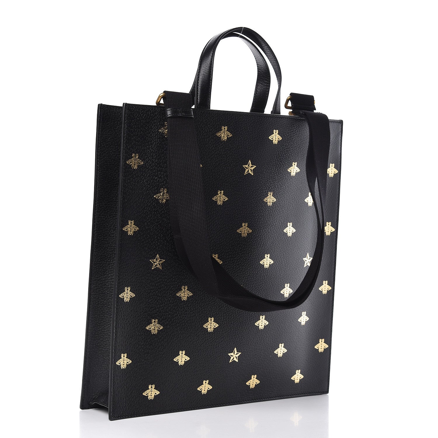 Gucci Grained Calfskin Bee Star Vertical Tote Black 3 of 10