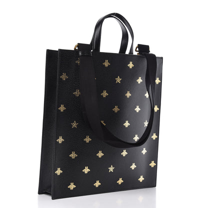 Gucci Grained Calfskin Bee Star Vertical Tote Black 3 of 10