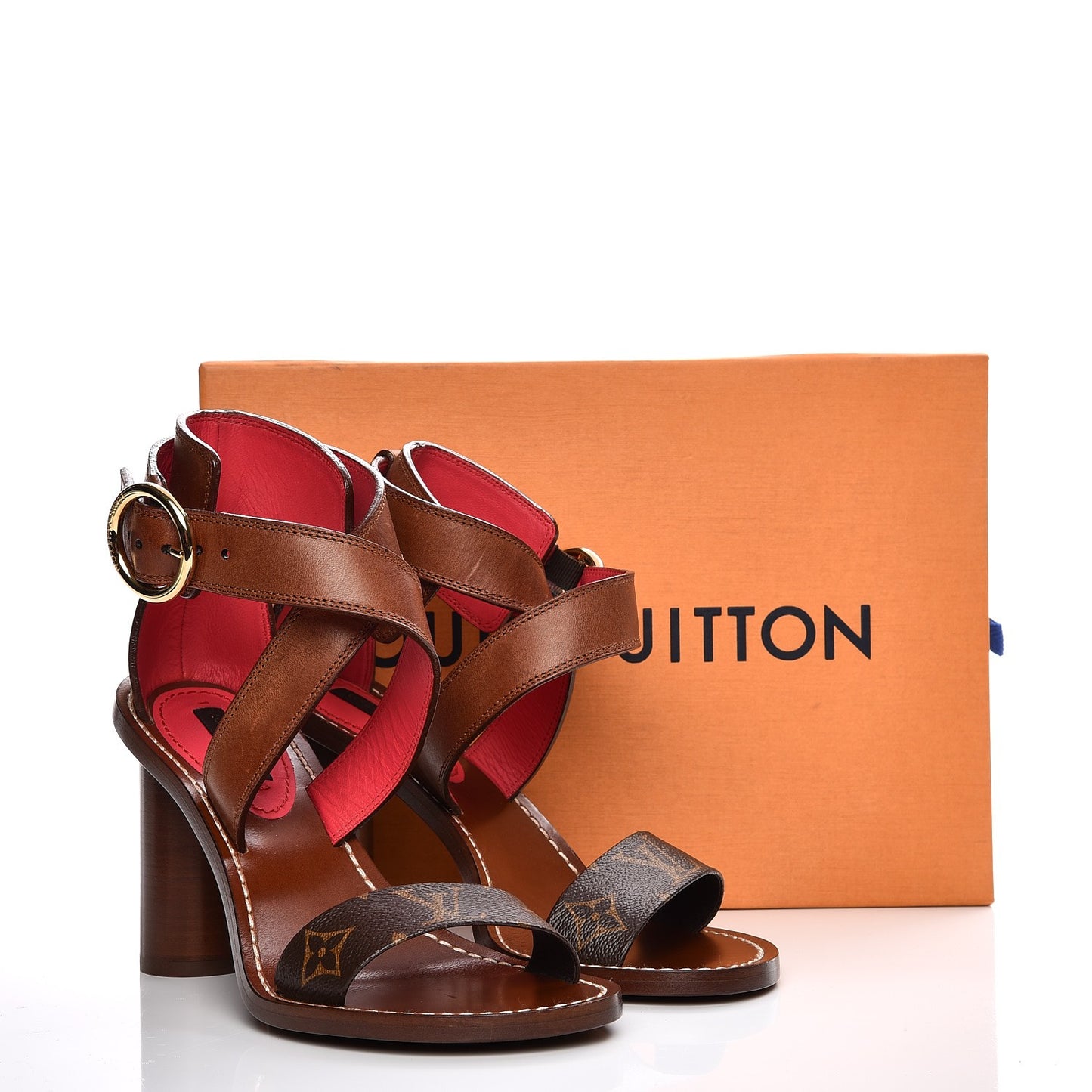 Calfskin Monogram Ocean Drive Heeled Sandals 36 Cognac
