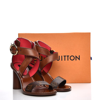 Louis Vuitton Calfskin Monogram Ocean Drive Heeled Sandals 36 Cognac 11 of 11