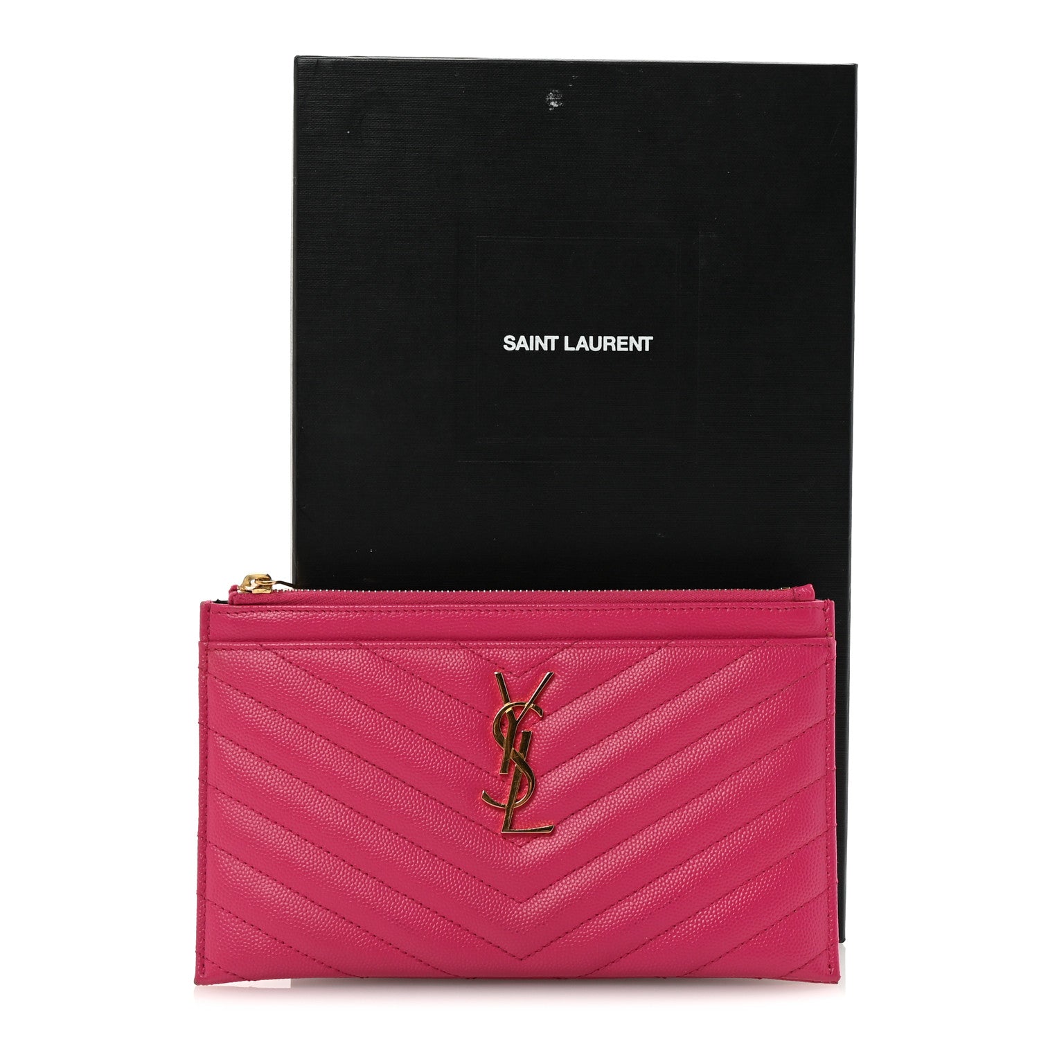 Saint Laurent Grain De Poudre Chevron Monogram Bill Pouch Fresh Fuxia 7 of 7