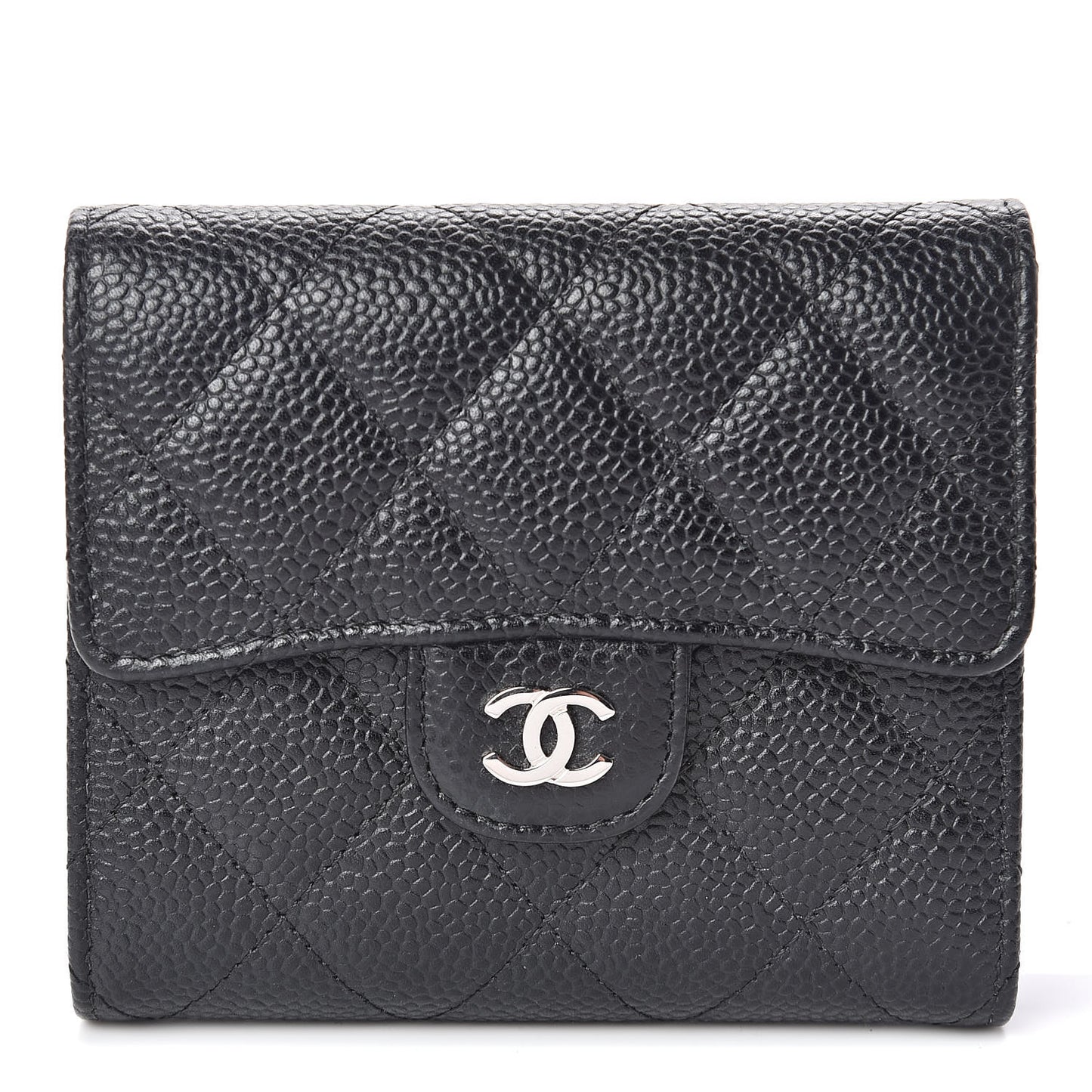 Caviar Quilted Compact Flap Wallet Black
