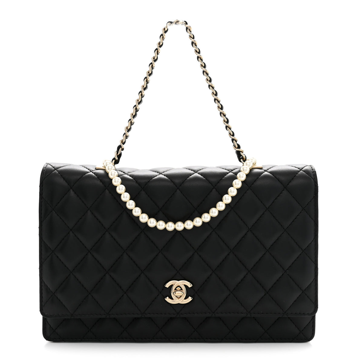 Lambskin Quilted Fantasy Pearl Flap Black